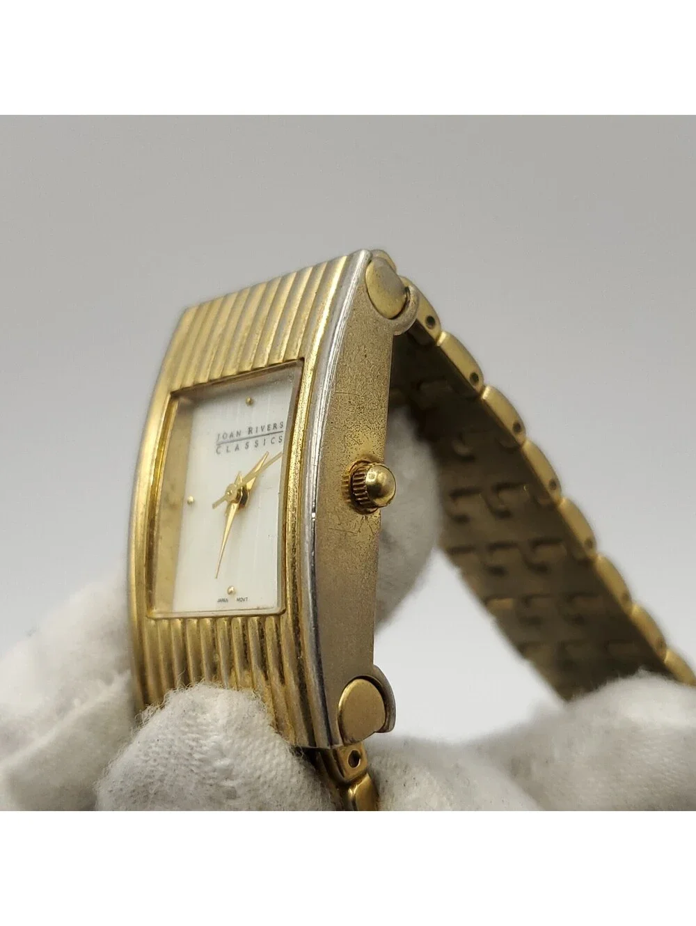 Joan Rivers Classics Rectangle Gold Tone 20mm Womens Watch New Battery 6.5